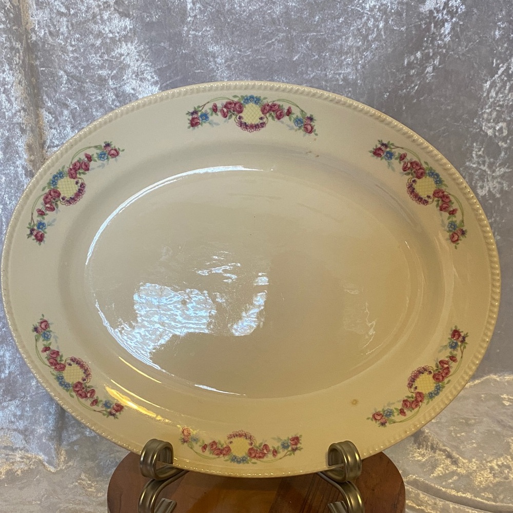Limoges Cream Platter with Pink and Blue Floral Accents